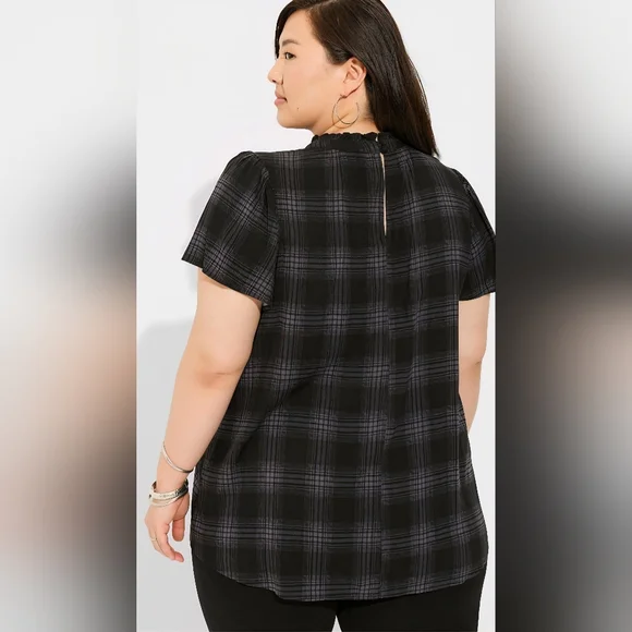 Torrid Slub Mock Neck Flutter Sleeve Top - Picture 2 of 6